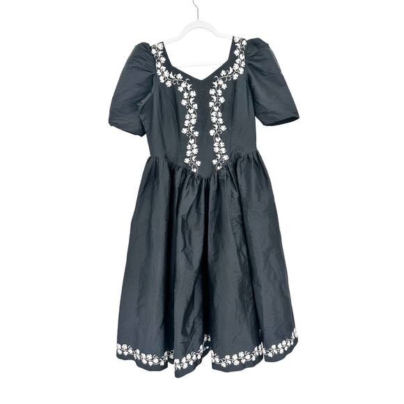 Batsheva Jolie Embroidered Dress in Black With White Embroidery - Picture 2 of 7